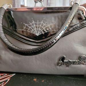 Pleather/Patent leather purse w/ spiderweb detail